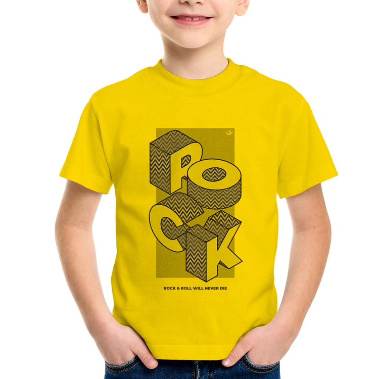 Camiseta Infantil Rock & Roll will never die - Amarela