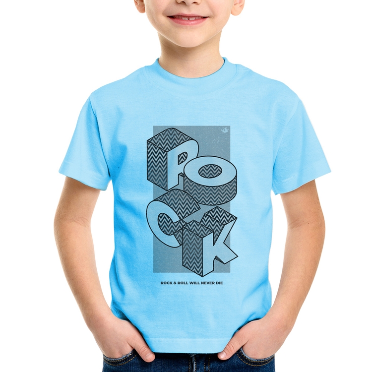 Camiseta Infantil Rock & Roll will never die - Azul Bebê