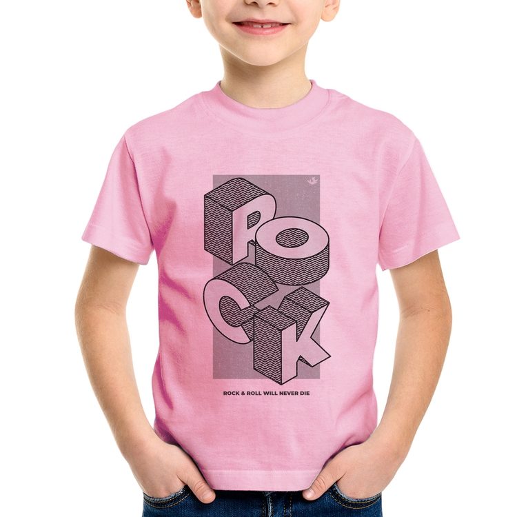 Camiseta Infantil Rock & Roll will never die - Rosa Bebê