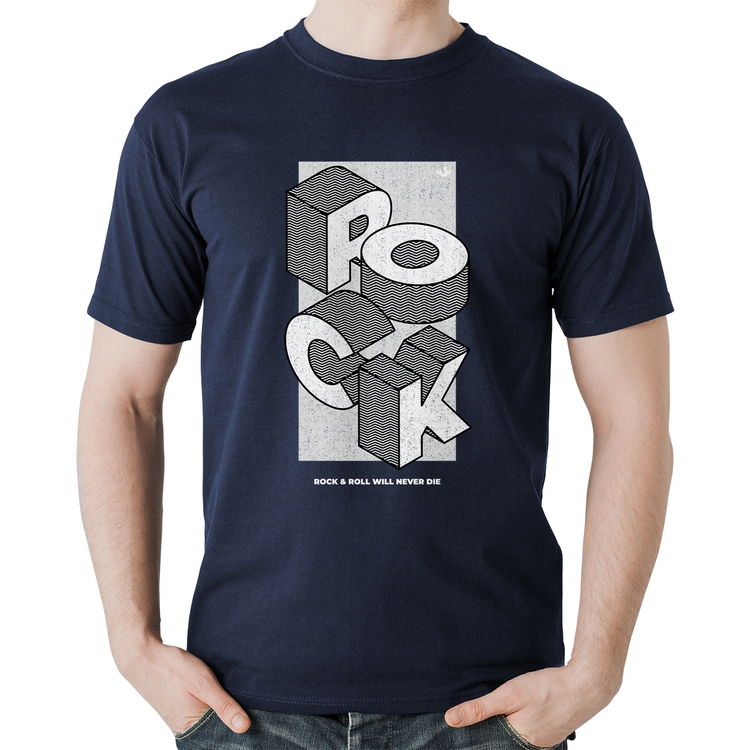 Camiseta Algodão Rock & Roll will never die - Marinho