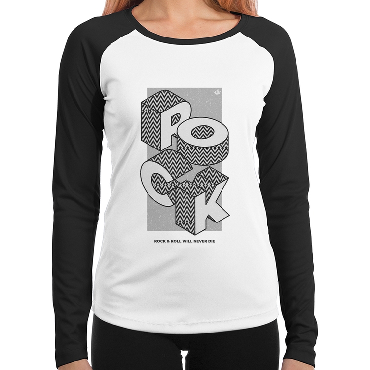 Baby Look Raglan Rock & Roll will never die Manga Longa