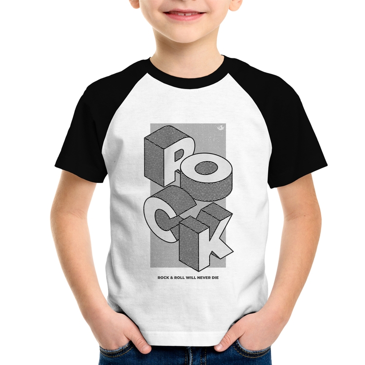 Camiseta Raglan Infantil Rock & Roll will never die