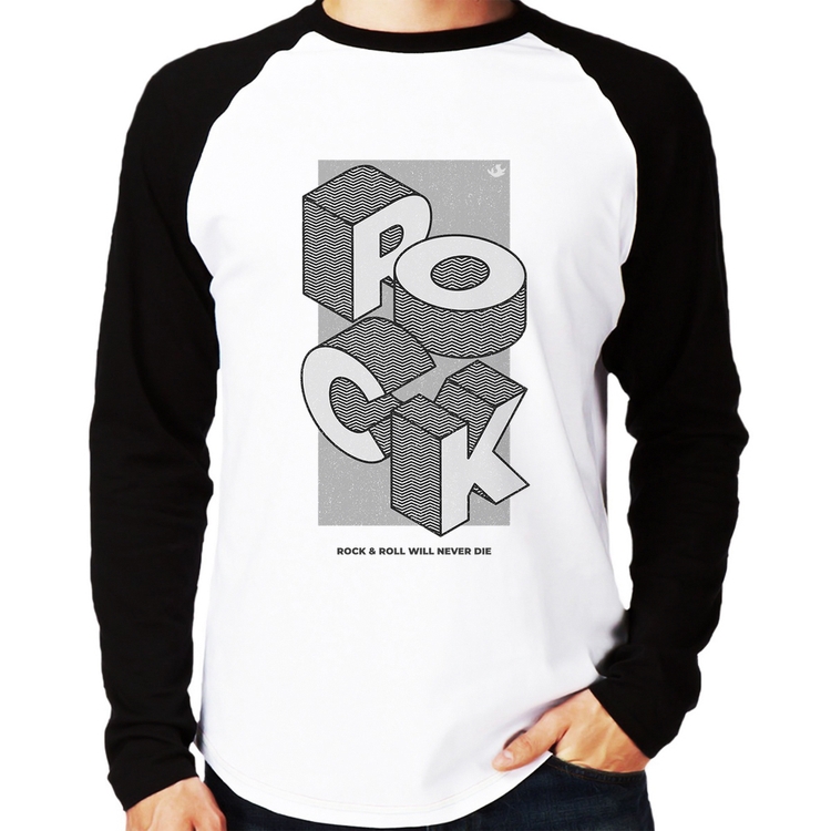 Camiseta Raglan Rock & Roll will never die Manga Longa