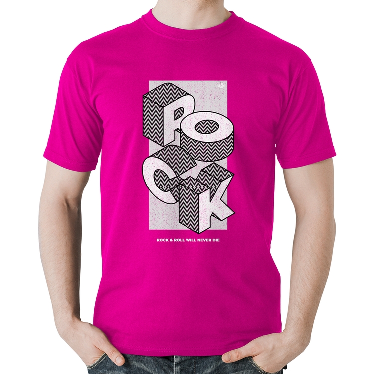 Camiseta Algodão Rock & Roll will never die - Rosa