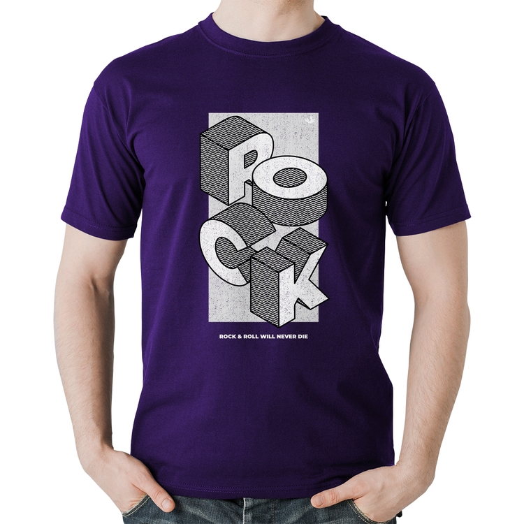 Camiseta Algodão Rock & Roll will never die - Roxa