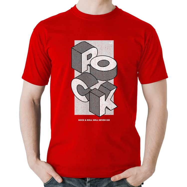 Camiseta Algodão Rock & Roll will never die - Vermelha