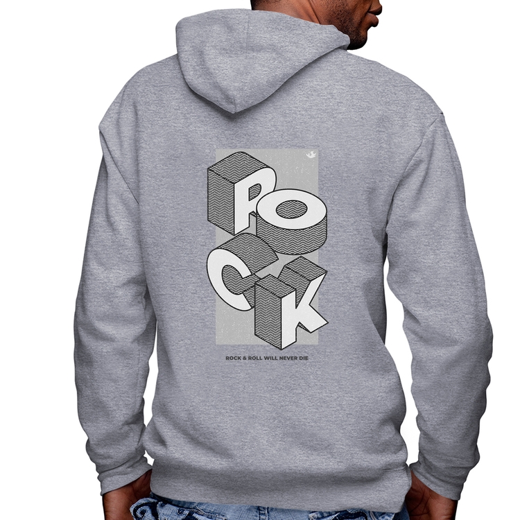 Blusa Moletom Rock & Roll will never die Masculina com Capuz e Zíper - Mescla