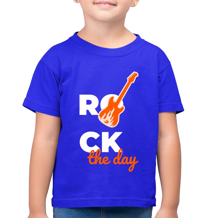 Camiseta Algodão Infantil Rock the day - Azul Royal