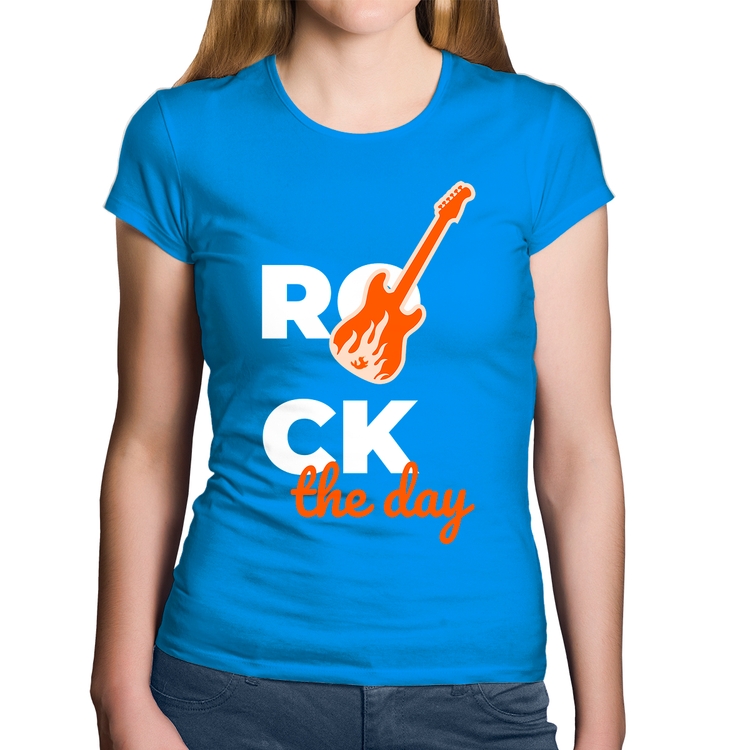 Baby Look Algodão Rock the day - Azul