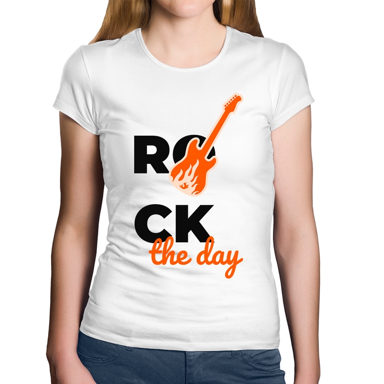 Baby Look Algodão Rock the day - Branca