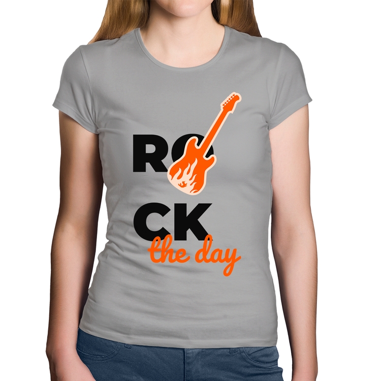 Baby Look Algodão Rock the day - Cinza