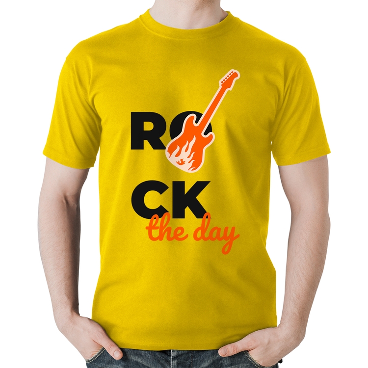 Camiseta Algodão Rock the day - Amarela