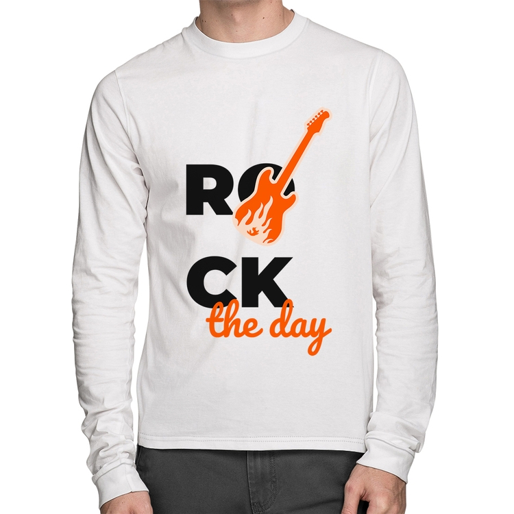 Camiseta Algodão Rock the day Manga Longa - Branca