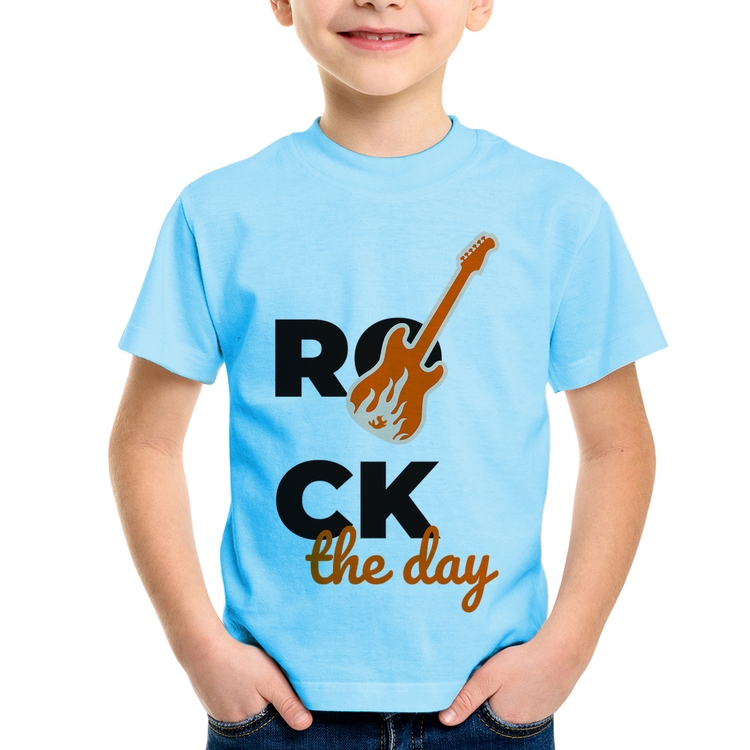 Camiseta Infantil Rock the day - Azul Bebê