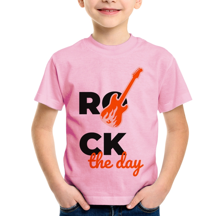 Camiseta Infantil Rock the day - Rosa Bebê