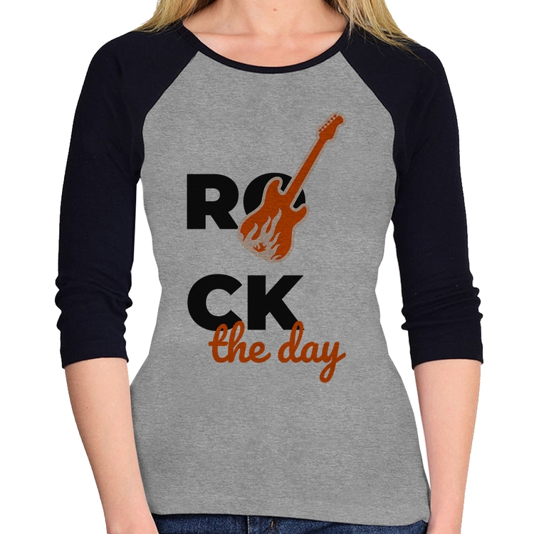 Baby Look Raglan Rock the day Manga 3/4 - Cinza/Preto