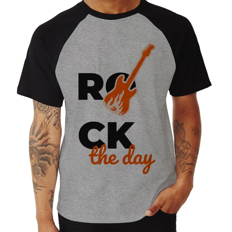 Camiseta Raglan Rock the day - Cinza/Preto