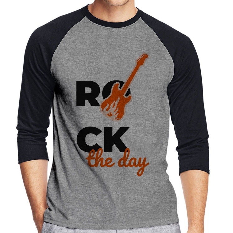 Camiseta Raglan Rock the day Manga 3/4 - Cinza/Preto