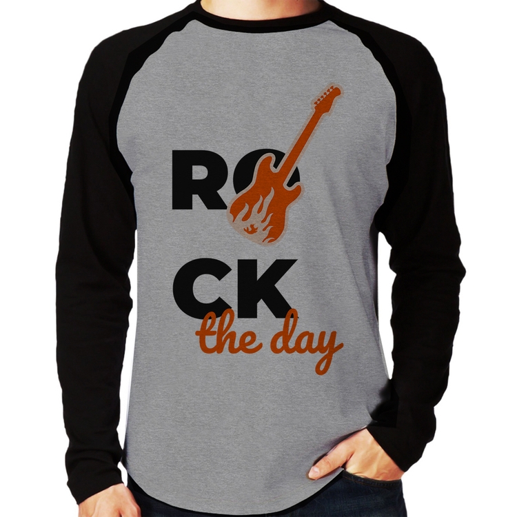 Camiseta Raglan Rock the day Manga Longa - Cinza/Preto