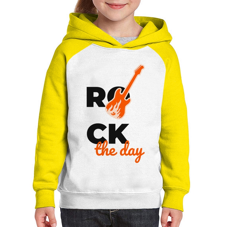 Moletom Infantil Rock the day - Branco/Amarelo