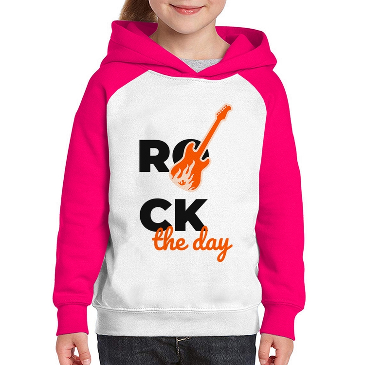Moletom Infantil Rock the day - Branco/Rosa