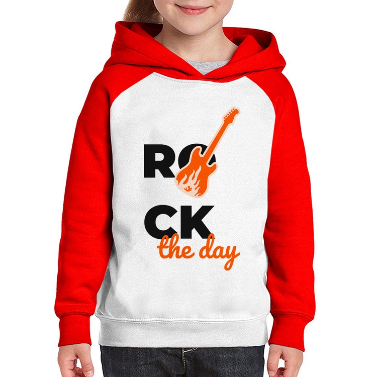 Moletom Infantil Rock the day - Branco/Vermelho