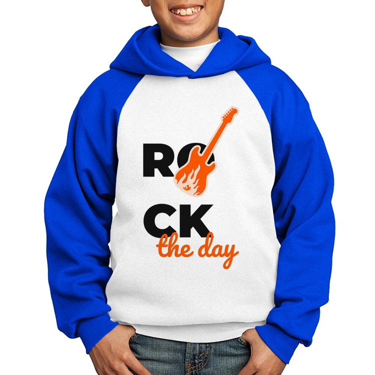 Moletom Infantil Rock the day - Branco/Azul