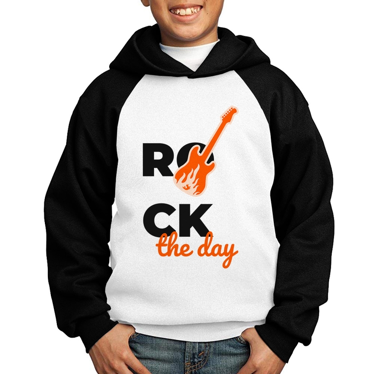 Moletom Infantil Rock the day - Branco/Preto