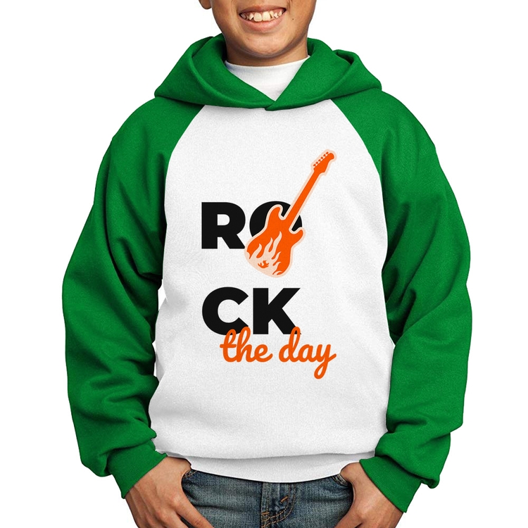 Moletom Infantil Rock the day - Branco/Verde