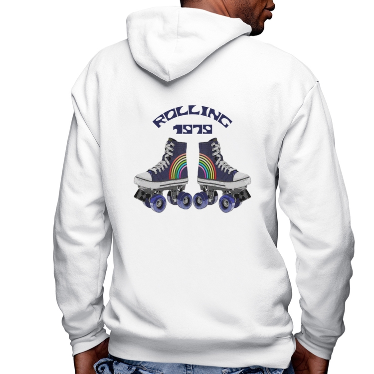 Blusa Moletom Rolling 1979 Masculina com Capuz e Zíper - Branca