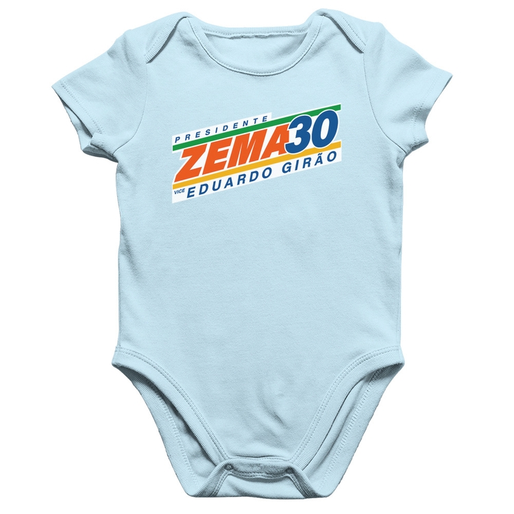Body Bebê Algodão Romeu Zema Presidente 30 Novo - Azul Bebê