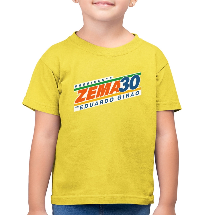 Camiseta Algodão Infantil Romeu Zema Presidente 30 Novo - Amarelo Canário