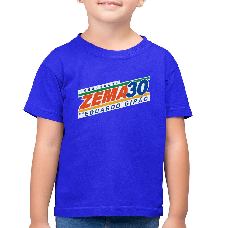 Camiseta Algodão Infantil Romeu Zema Presidente 30 Novo - Azul Royal