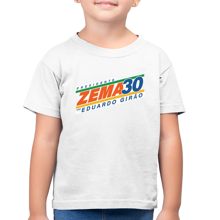 Camiseta Algodão Infantil Romeu Zema Presidente 30 Novo - Branca