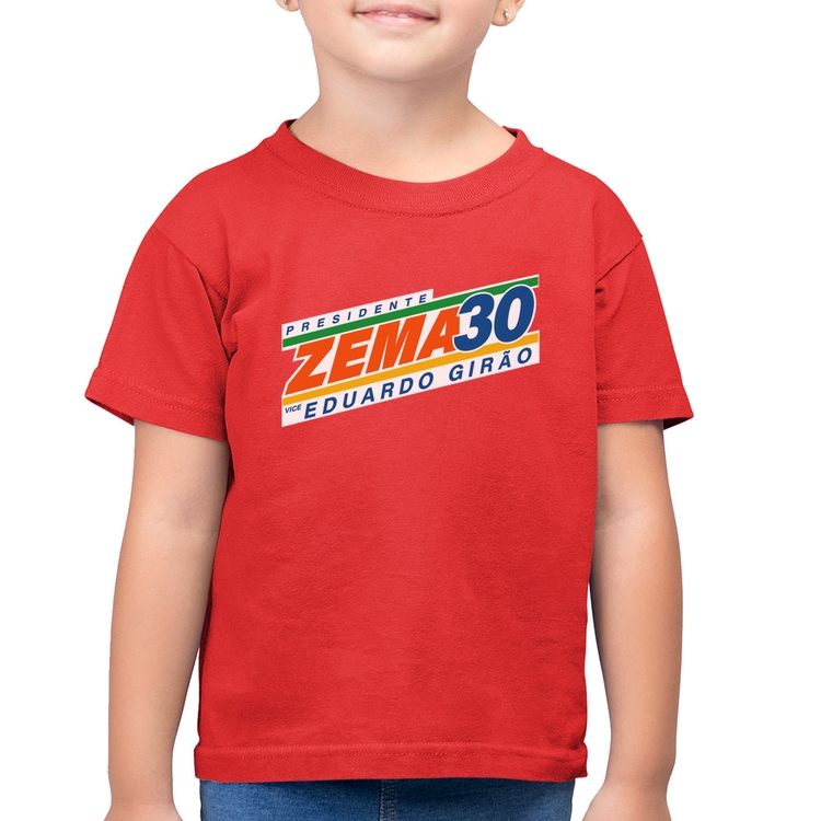 Camiseta Algodão Infantil Romeu Zema Presidente 30 Novo - Vermelha