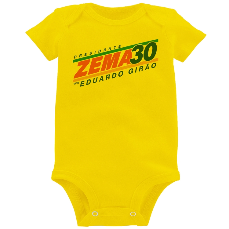 Body Bebê Romeu Zema Presidente 30 Novo - Amarelo