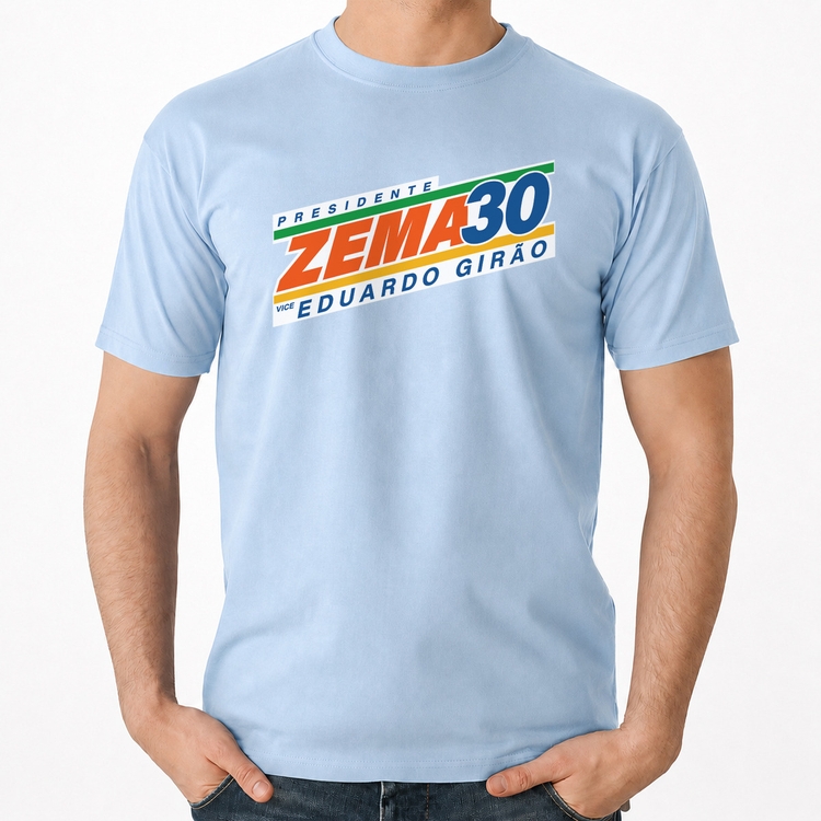 Camiseta Algodão Romeu Zema Presidente 30 Novo - Azul Bebê