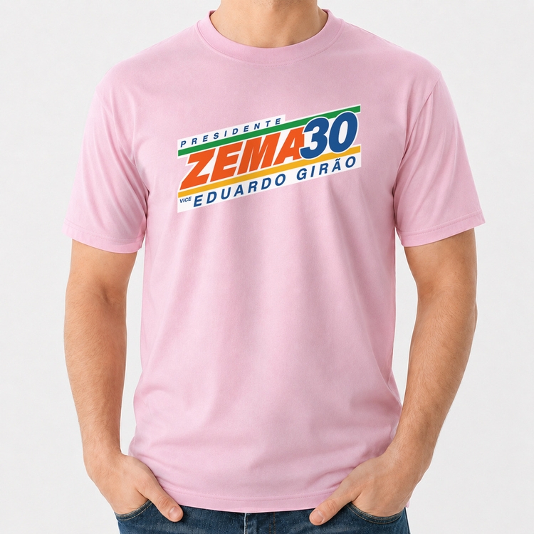 Camiseta Algodão Romeu Zema Presidente 30 Novo - Rosa Bebê