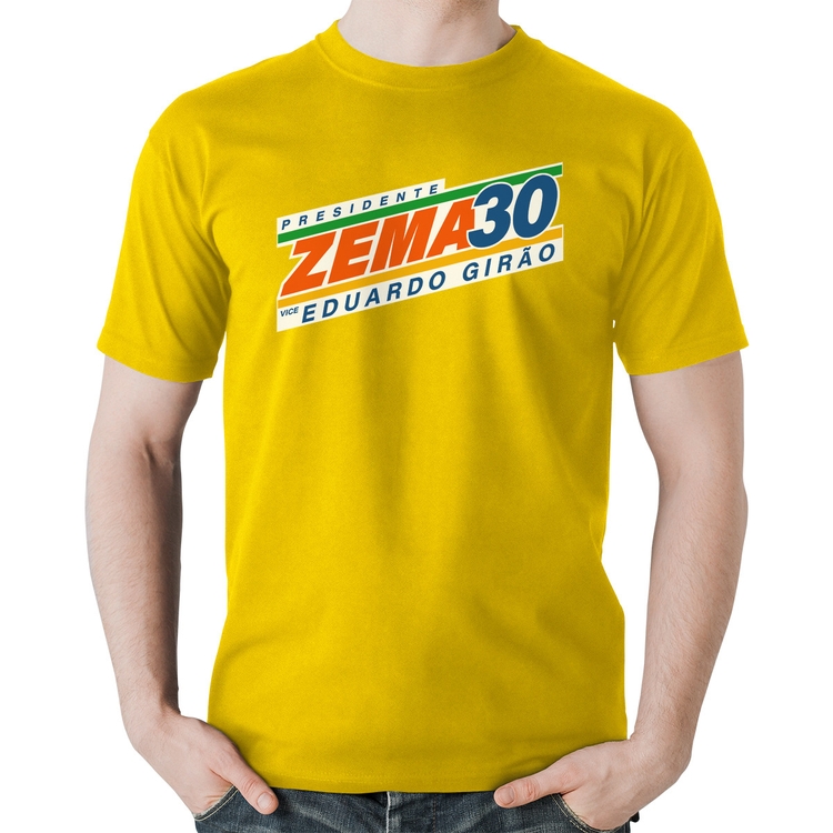 Camiseta Algodão Romeu Zema Presidente 30 Novo - Amarela