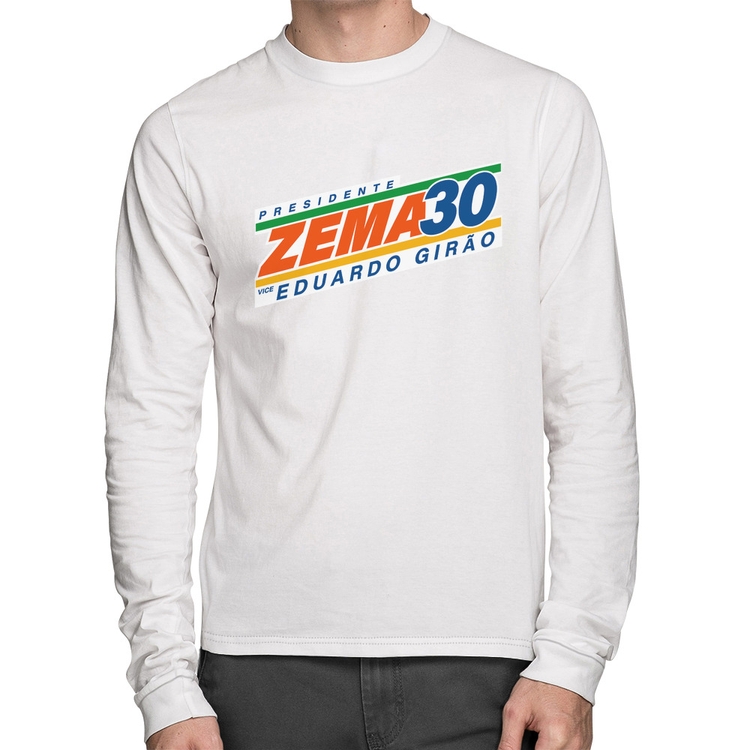 Camiseta Algodão Romeu Zema Presidente 30 Novo Manga Longa - Branca