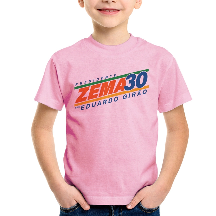 Camiseta Infantil Romeu Zema Presidente 30 Novo - Rosa Bebê