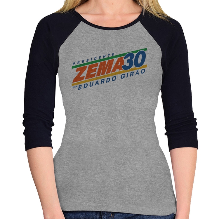 Baby Look Raglan Romeu Zema Presidente 30 Novo Manga 3/4 - Cinza/Preto