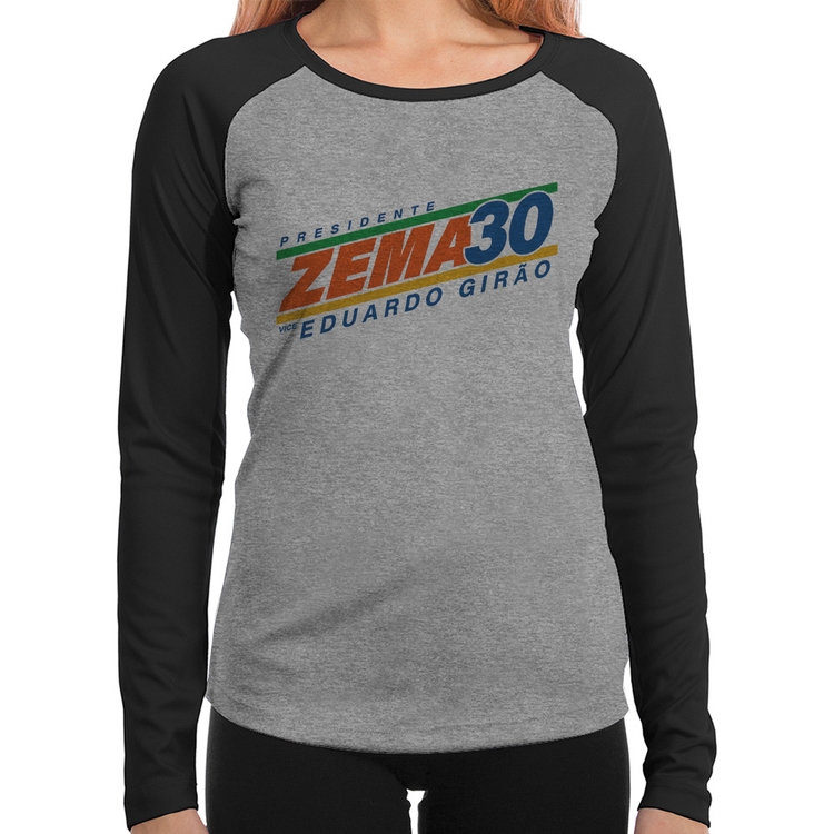 Baby Look Raglan Romeu Zema Presidente 30 Novo Manga Longa - Cinza/Preto