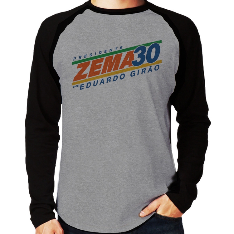 Camiseta Raglan Romeu Zema Presidente 30 Novo Manga Longa - Cinza/Preto