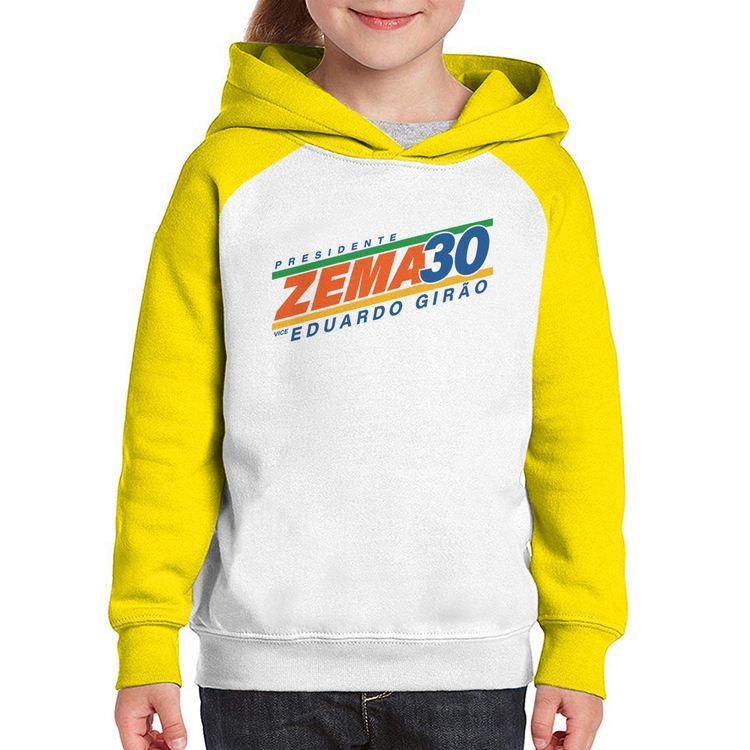 Moletom Infantil Romeu Zema Presidente 30 Novo - Branco/Amarelo