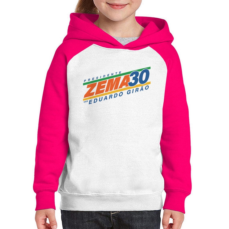Moletom Infantil Romeu Zema Presidente 30 Novo - Branco/Rosa