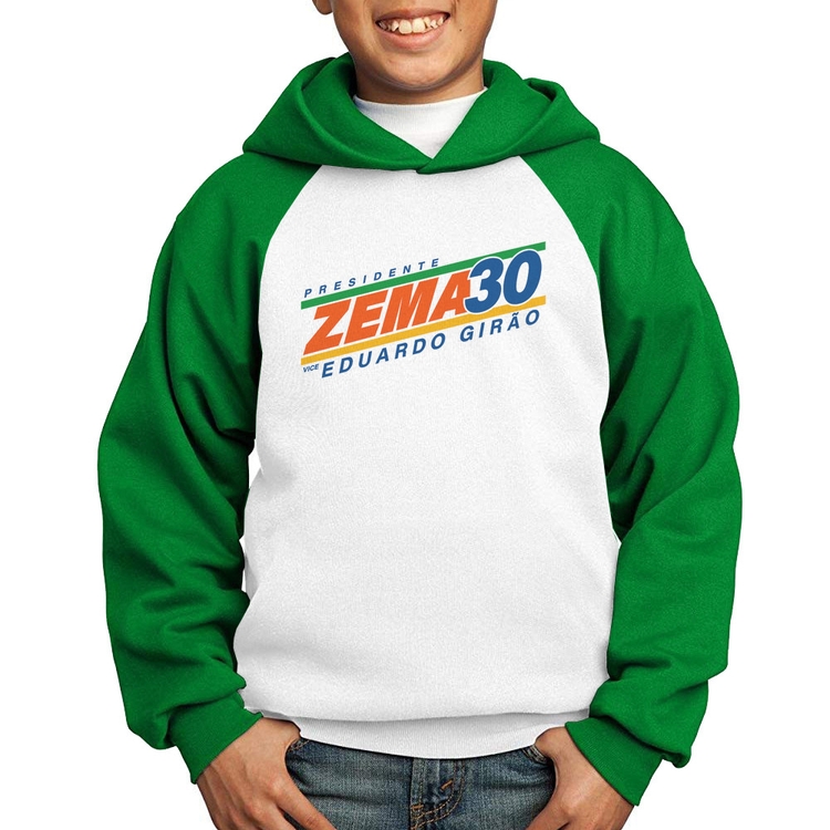 Moletom Infantil Romeu Zema Presidente 30 Novo - Branco/Verde