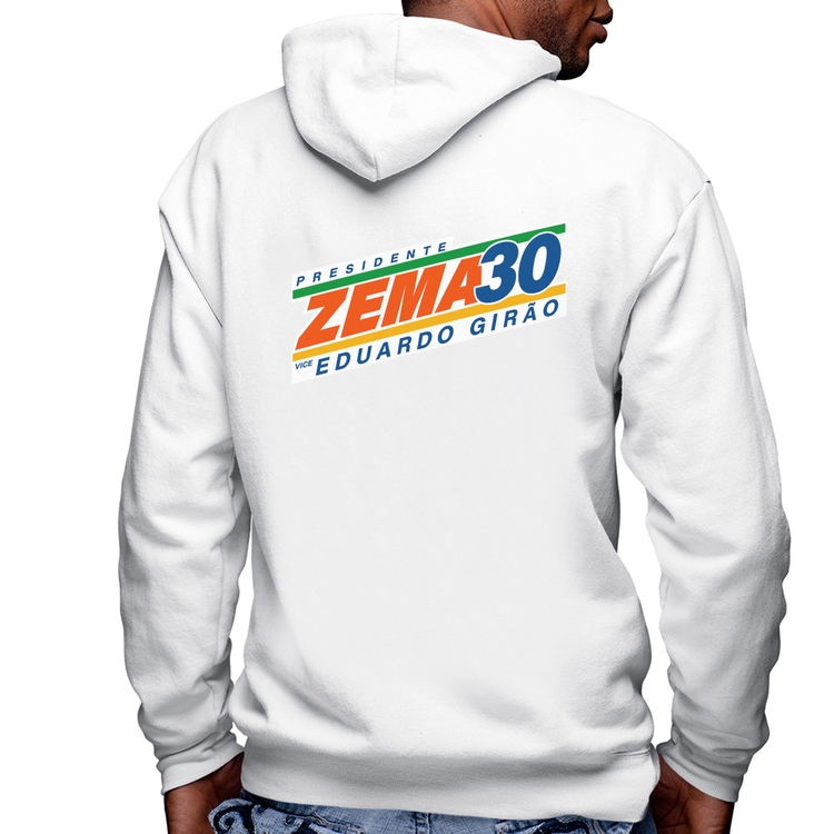 Blusa Moletom Romeu Zema Presidente 30 Novo Masculina com Capuz e Zíper - Branca