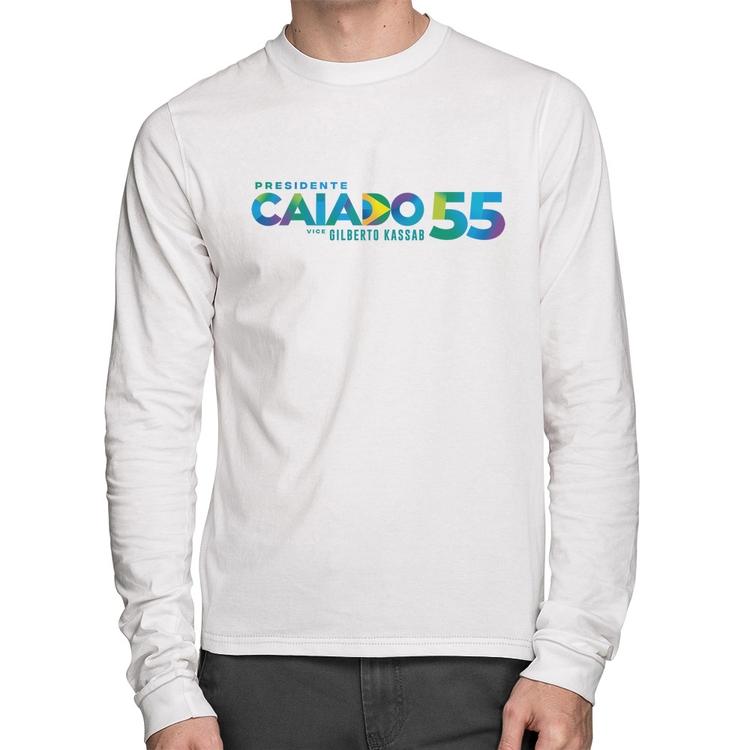 Camiseta Algodão Ronaldo Caiado Presidente 2026 PSD 55 Manga Longa - Branca