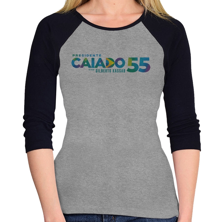 Baby Look Raglan Ronaldo Caiado Presidente 2026 PSD 55 Manga 3/4 - Cinza/Preto
